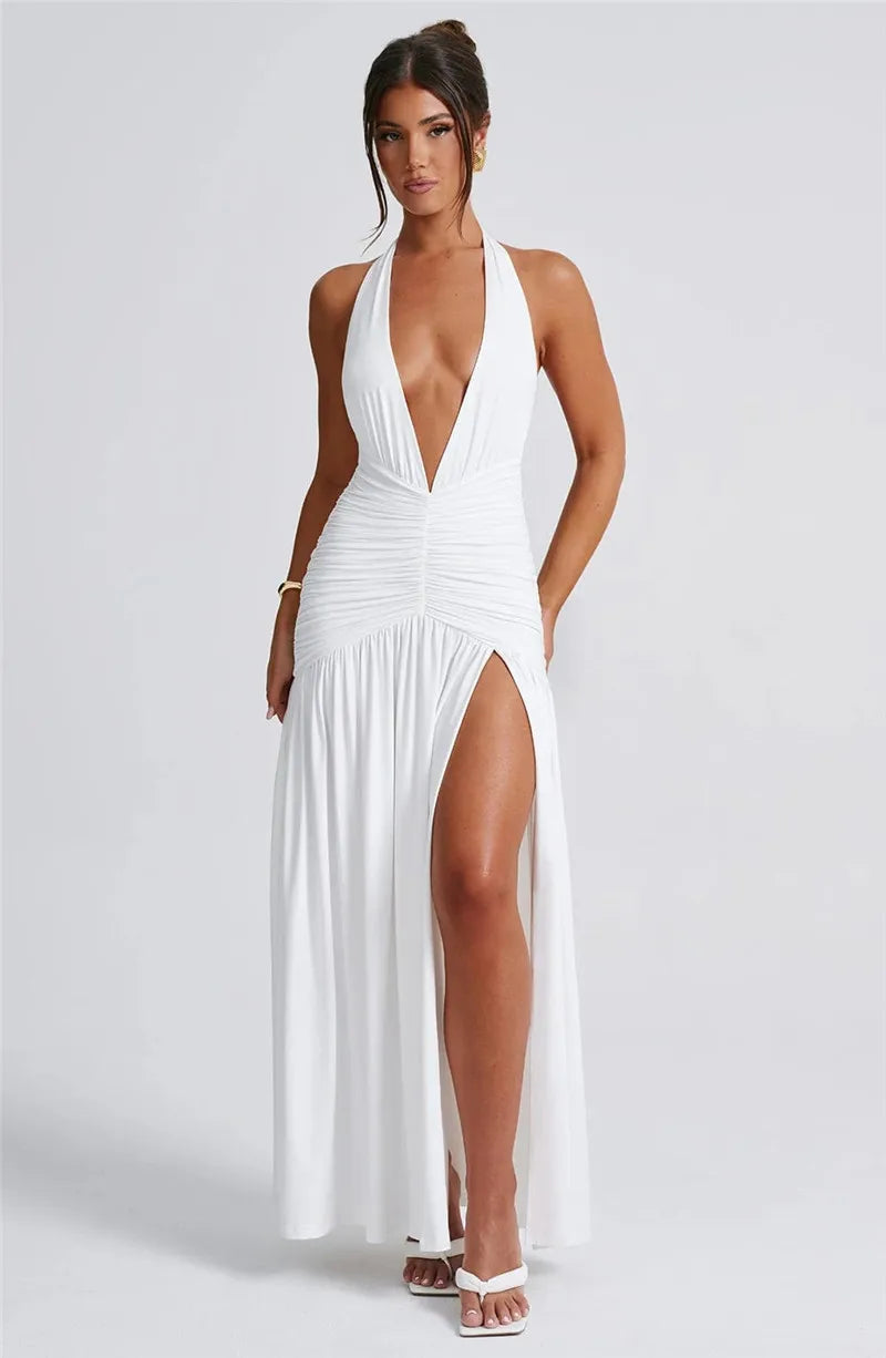 Deep V Neck Backless Dress - Hayla