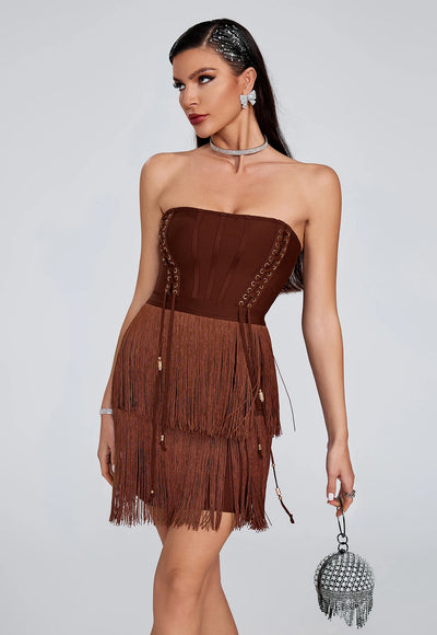 Brown Tassel Bandage Dress - Laine