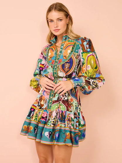 Printed Puff Sleeve Mini Dress - Daiana