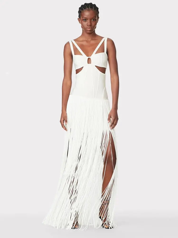 V-Neck Tassel Bandage Dress - Emer