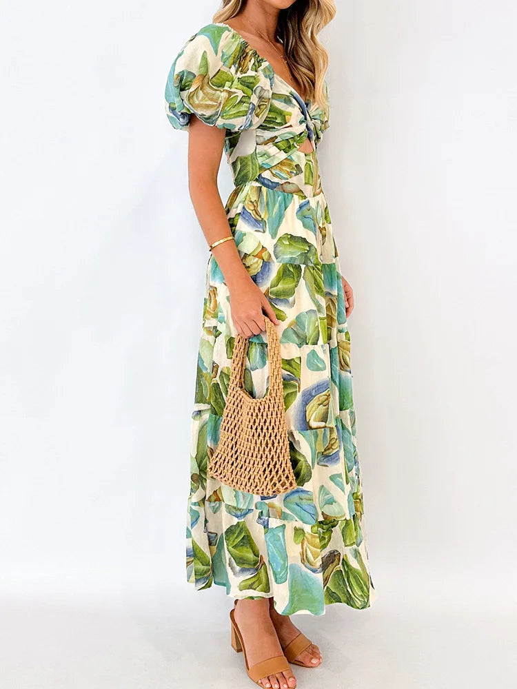 Puff Sleeve Print Dress - Nadira