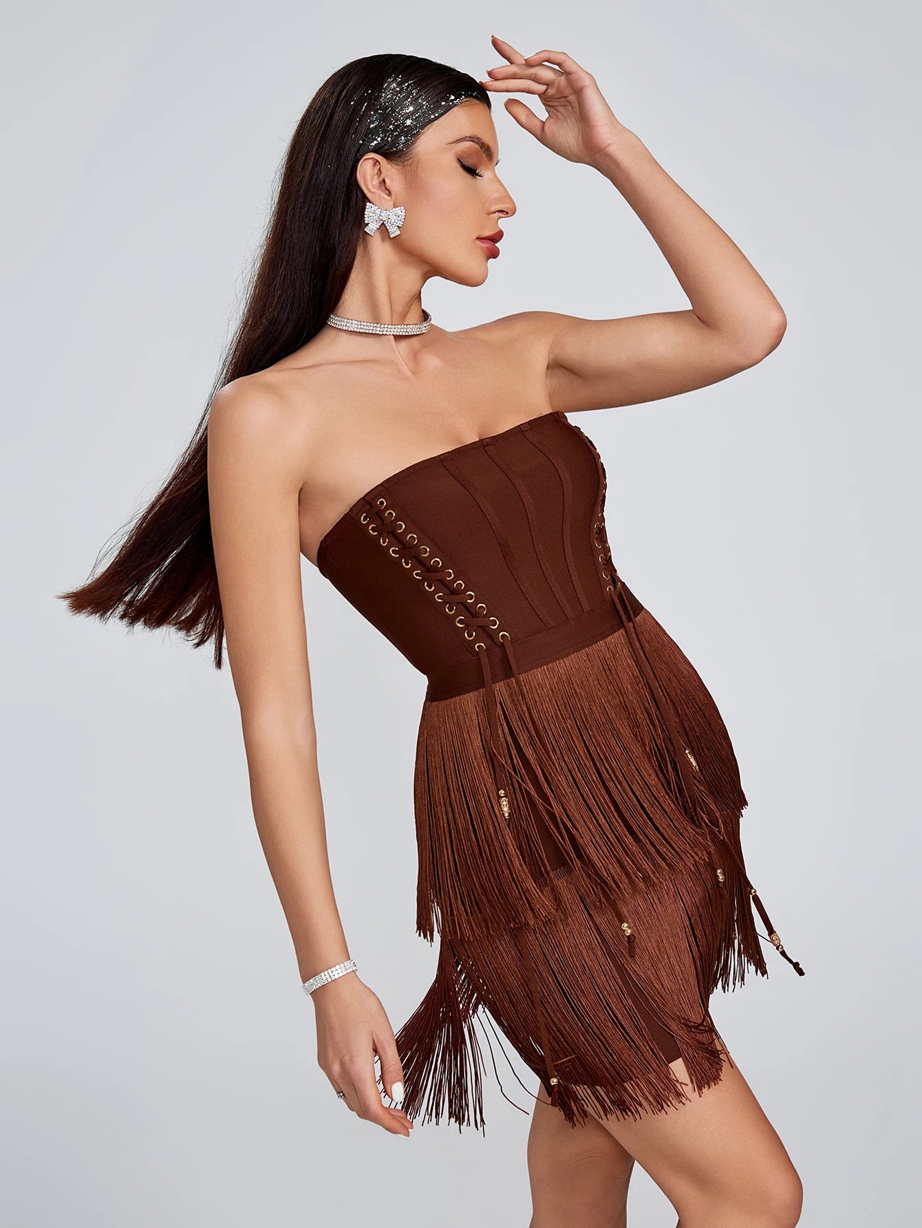 Brown Tassel Bandage Dress - Laine