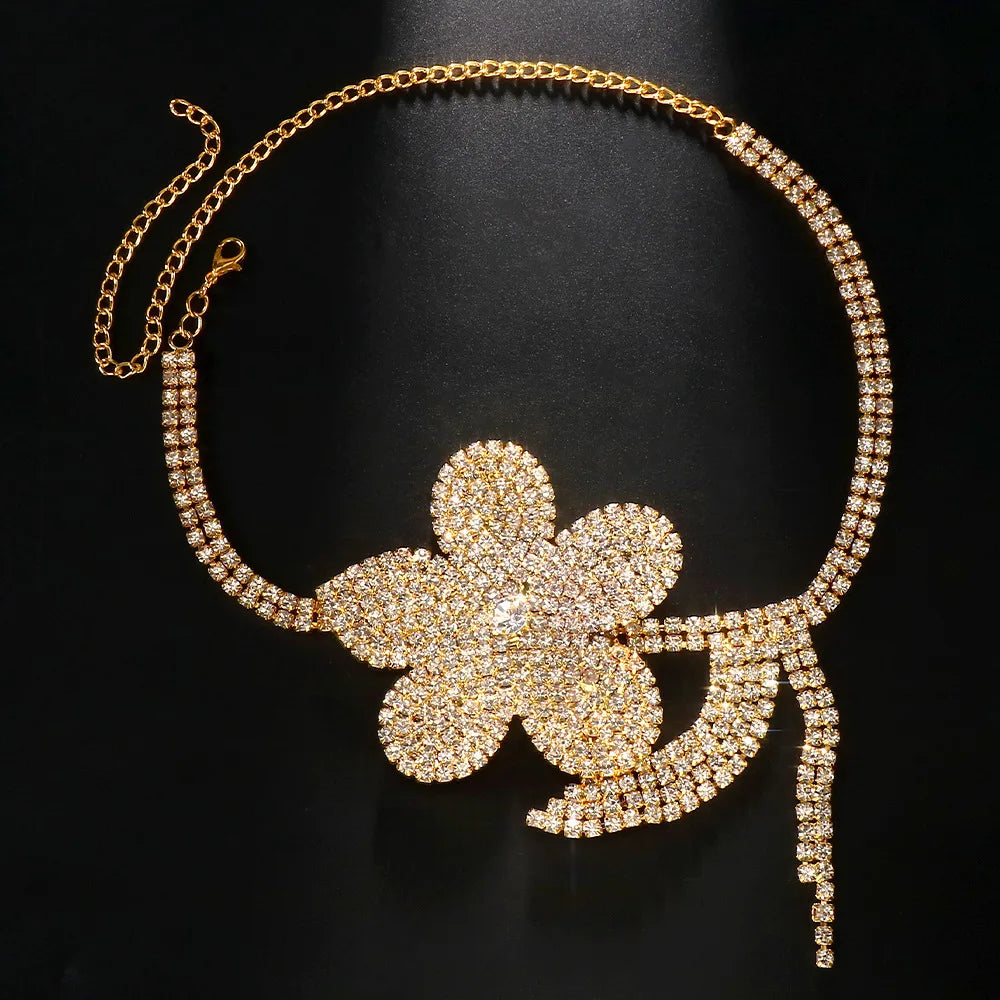 Rhinestone Big Flower Choker - Rosie