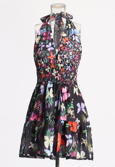 Backless Printing Halter Dress - Kira