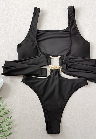 Sexy Black Knotted One Piece Swimsuit - Clea