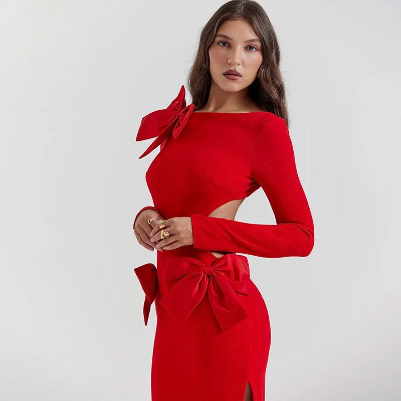 Long Sleeve Bow Dress - Babi