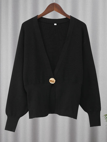 Deep V Knitted Single Button Cardigan -  Cassie