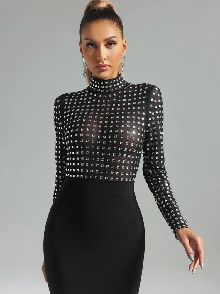 Turtleneck Rhinestone Dress - Suzi