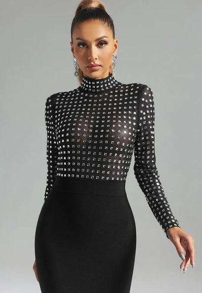 Turtleneck Rhinestone Dress - Suzi