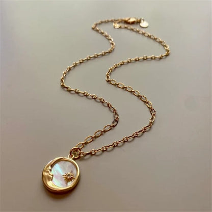 Sun and Moon Pearl Necklace - Sky