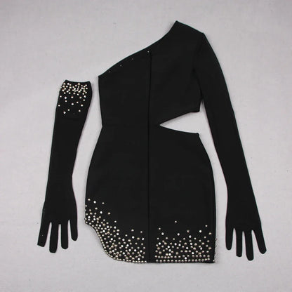 One Shoulder Beaded Glove Dress - Glicia