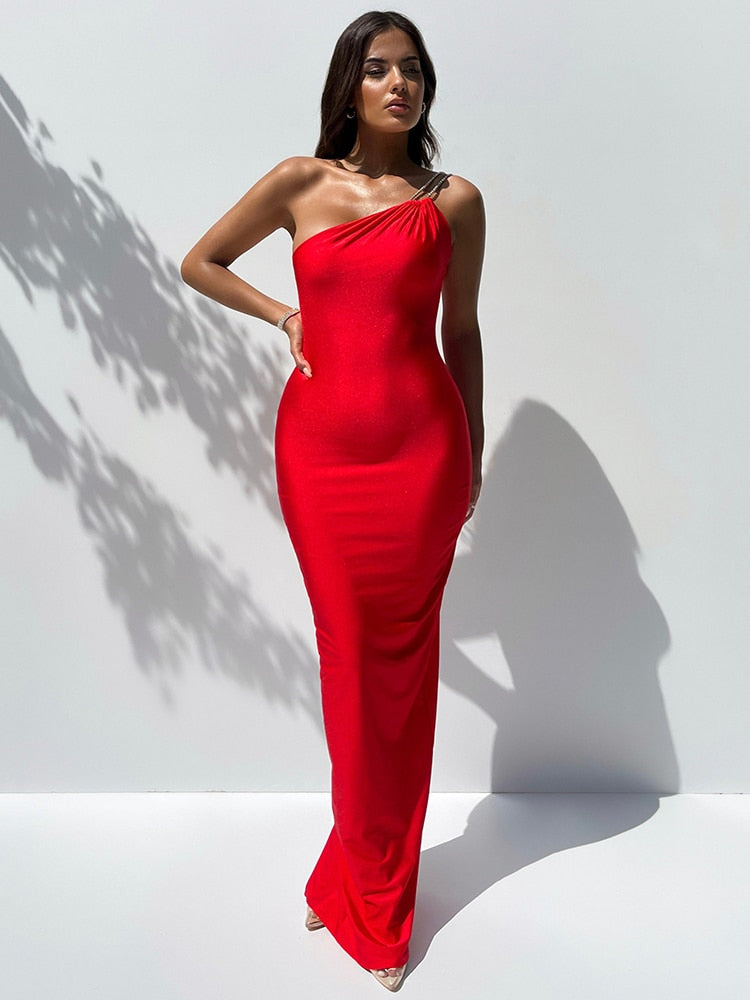 One Shoulder Backless Sexy Maxi Dress - Lila