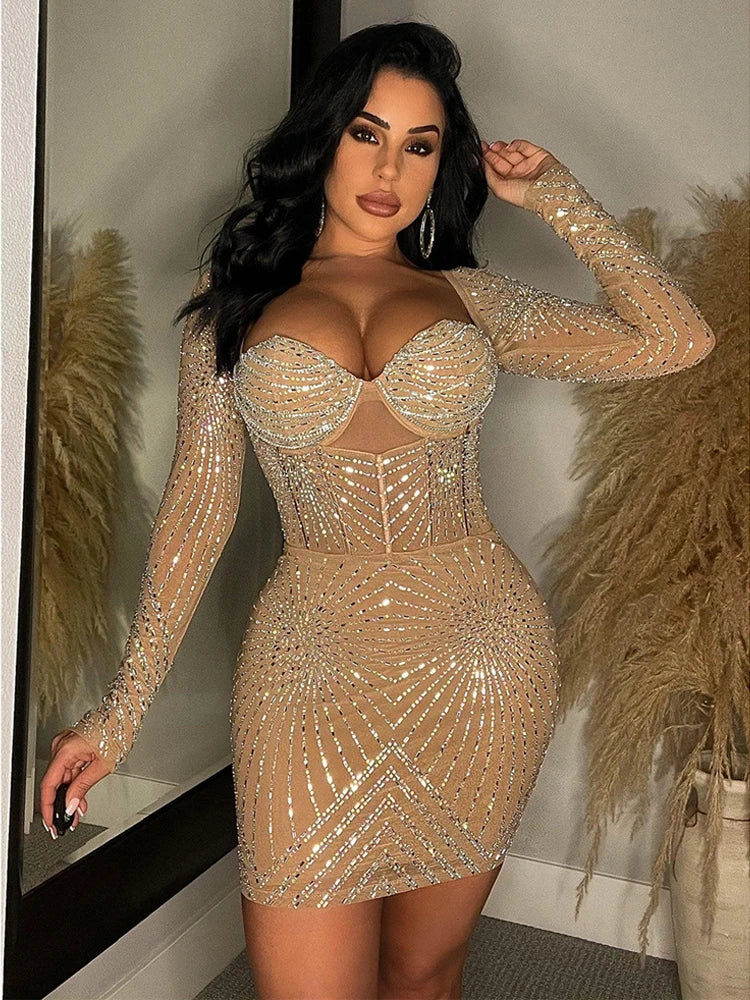 Rhinestone Bodycon Dress - Wellie