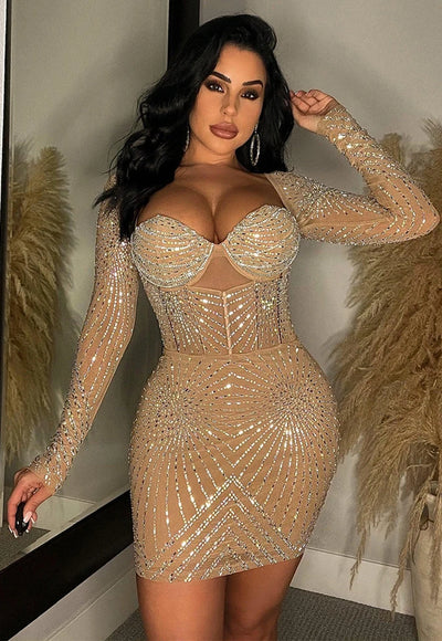 Rhinestone Bodycon Dress - Wellie