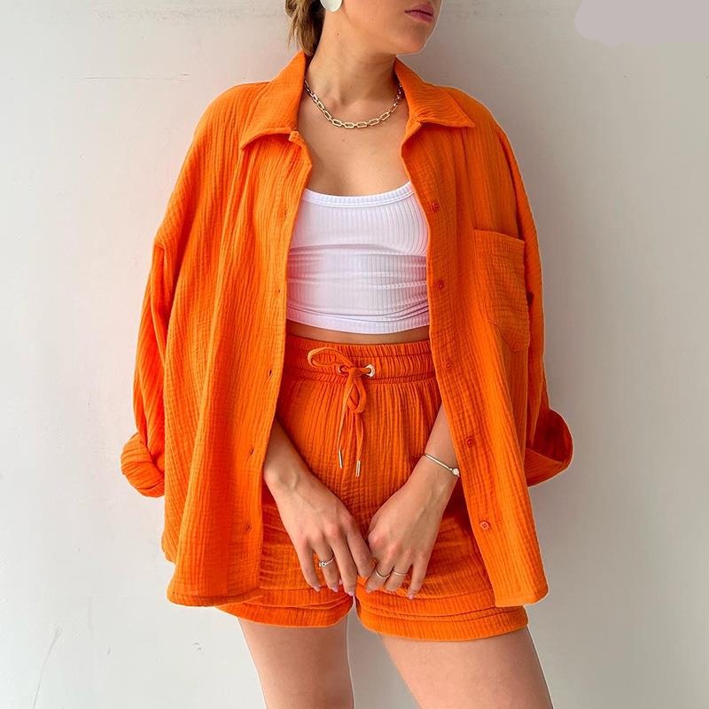 Oversized Long Sleeve Shirt 2 Piece Sets - Lila