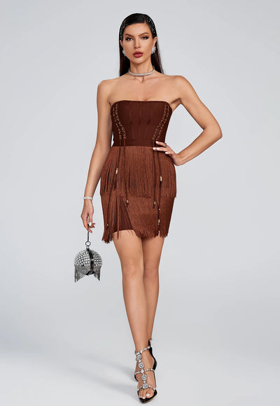 Brown Tassel Bandage Dress - Laine