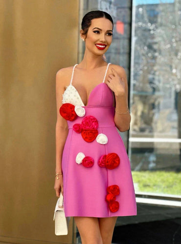 V-neck Beaded Flower Dress - Cintia