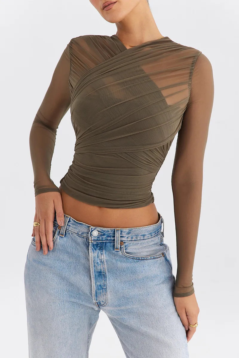 Sheer Mesh Long Sleeve Tops - Jenna