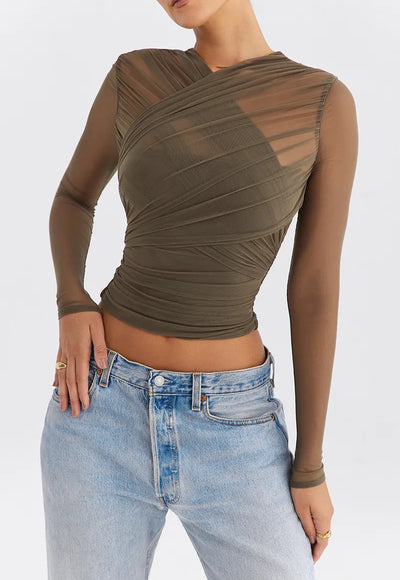 Sheer Mesh Long Sleeve Tops - Jenna