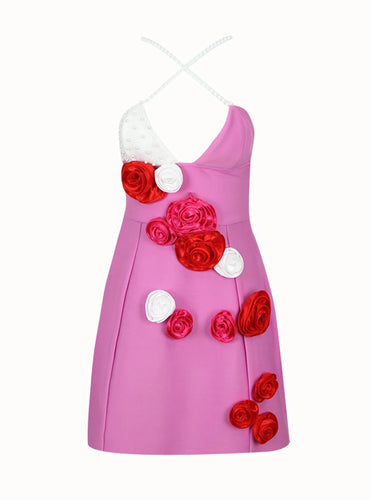 V-neck Beaded Flower Dress - Cintia