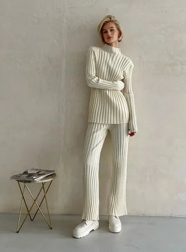 Ribbed Knit Two Piece Set - Angel