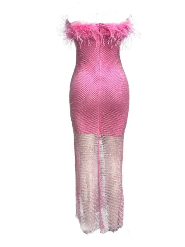 Sexy Spark Strapless Feathers Dress - Amara