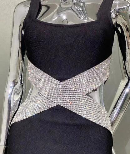 Sexy Square Collar Diamond Bodycon Dress - Sophie