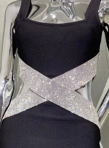 Sexy Square Collar Diamond Bodycon Dress - Sophie