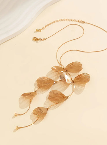 Leaf Petals Charm Long Necklace - Aria