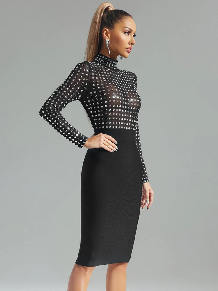 Turtleneck Rhinestone Dress - Suzi