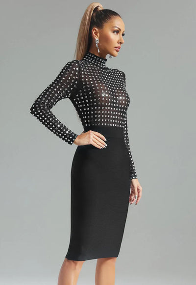 Turtleneck Rhinestone Dress - Suzi