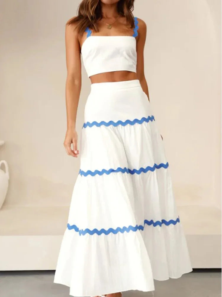 Contrast Stripe Tube Top Skirt Sets - Alina