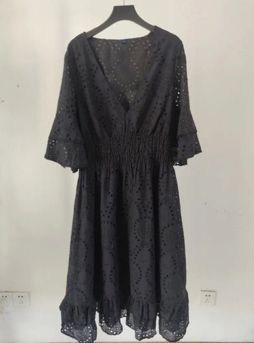 Embroidery Anglaise Frill Sleeve Midi Dress
