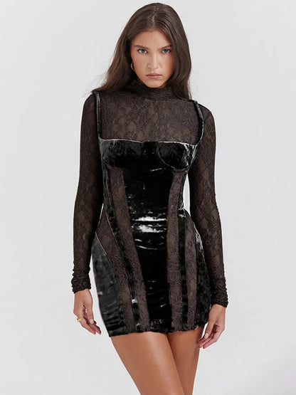 Sexy Lace Velvet Elegant Dress - Wendy