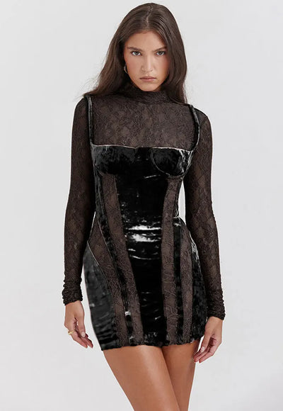 Sexy Lace Velvet Elegant Dress - Wendy