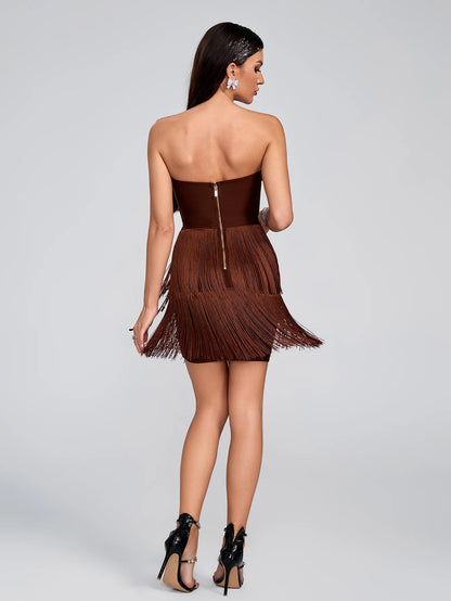 Brown Tassel Bandage Dress - Laine