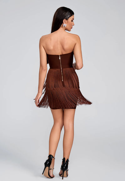 Brown Tassel Bandage Dress - Laine