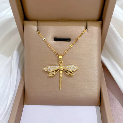 Stainless Steel Dragonfly Pendant Necklace - Nature