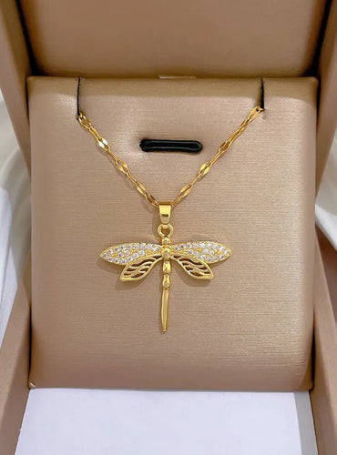 Stainless Steel Dragonfly Pendant Necklace - Nature