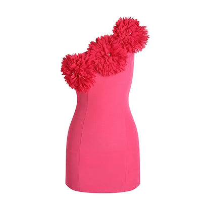 Diagonal Collar 3D Flower Dress - Peta