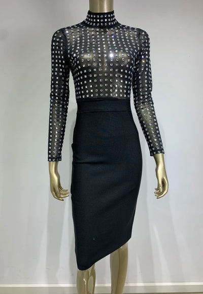 Turtleneck Rhinestone Dress - Suzi