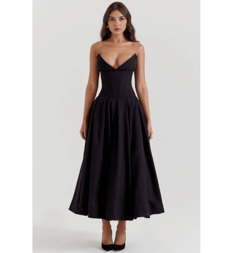 Strapless Corset A Line Dress - Elalia