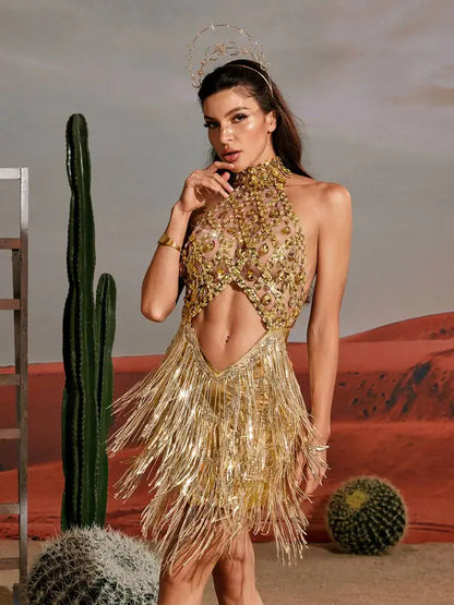 Sequin Fringe Metallic Dress - Ilóre