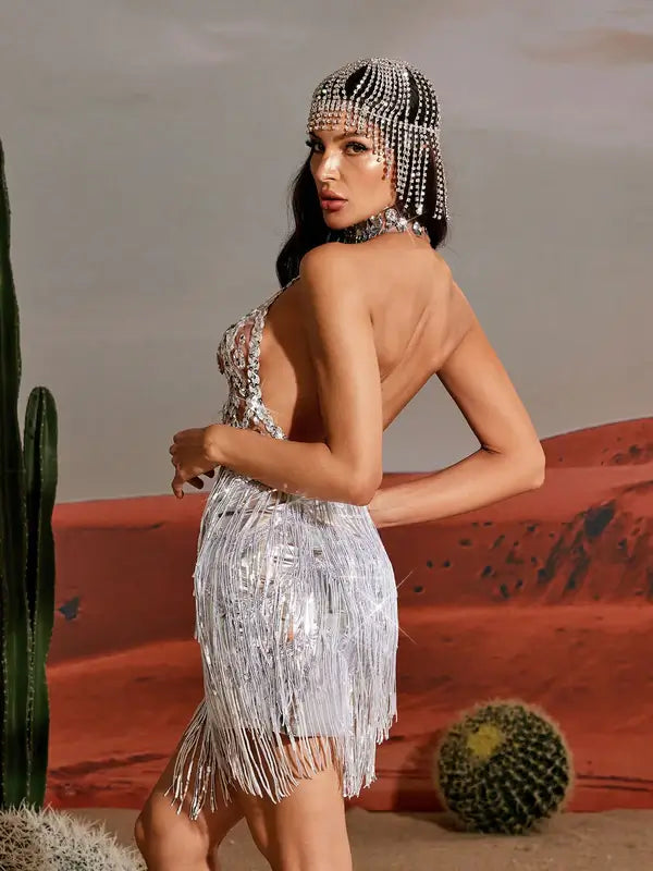 Sequin Fringe Metallic Dress - Ilóre