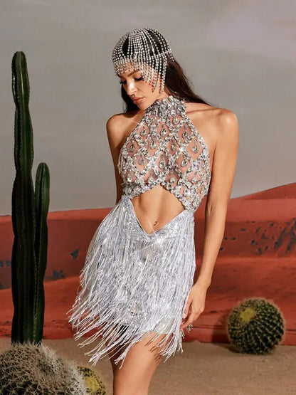 Sequin Fringe Metallic Dress - Ilóre