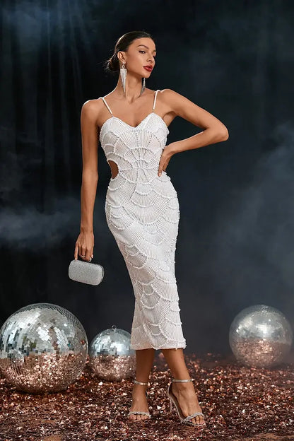 Luxury White Pearl Beading Dress - Thalia