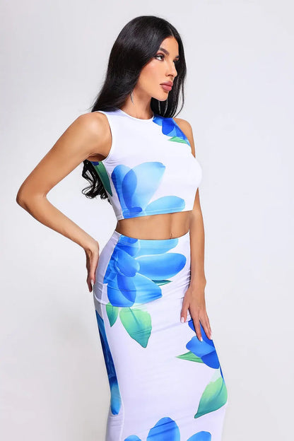 Print Flower Top Tank Maxi Skirt - Maui