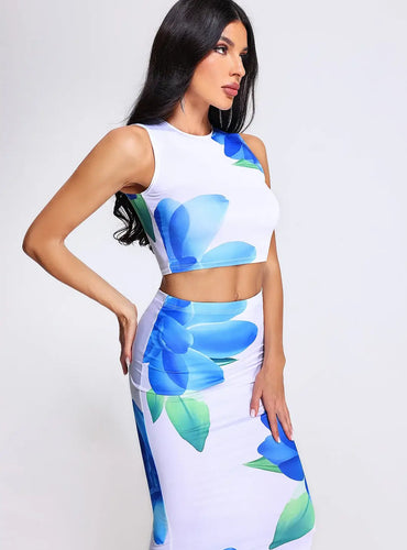 Print Flower Top Tank Maxi Skirt - Maui