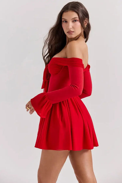 Off Shoulder Pleated Mini Dress - Zoe