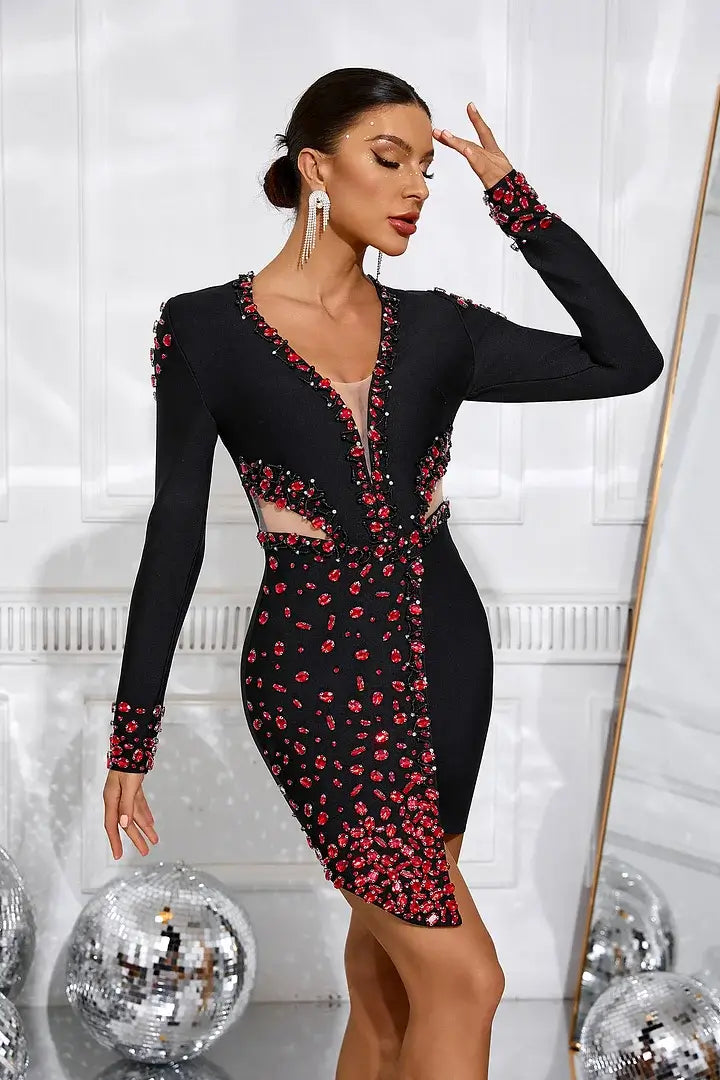 V Neck Beading Dress - Alari